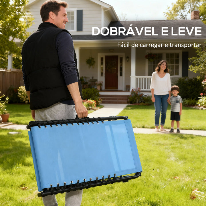 Espreguiçadeira de jardim dobrável e ajustável com 3 posições sistema de laço Estrutura de Aço 197x58x76 cm azul claro