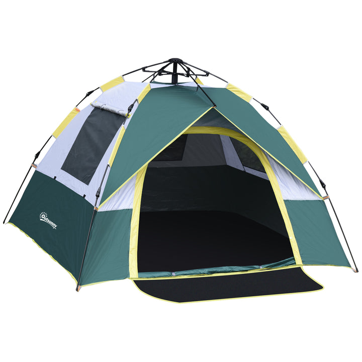 Tenda de Campismo para 3 Pessoas Tenda de Campismo Dobrável com 1 Porta 3 Janelas Bolsa de Transporte e Abertura Automática para Praia Parque 205x195x135 cm Verde