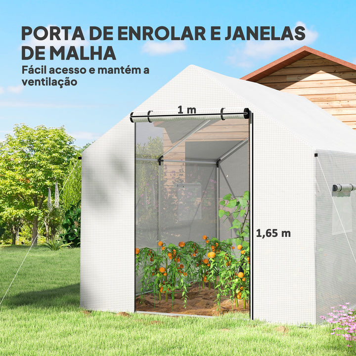 Estufa tipo Túnel 2x3x2 m Estufa de Exterior com 4 Janelas de Malha e Porta com Fecho de Correr Estufa para Cultivos Anti UV para Pátio Jardim Branco