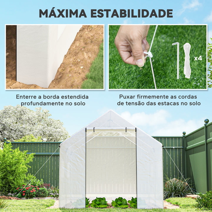 Estufa tipo Túnel 2x3x2 m Estufa de Exterior com 4 Janelas de Malha e Porta com Fecho de Correr Estufa para Cultivos Anti UV para Pátio Jardim Branco