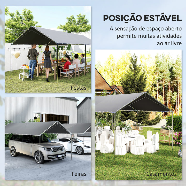 Tenda Garagem para Carro 3x6 m Abrigo Exterior Portátil com Estrutura de Aço Galvanizado Impermeável, Anti-UV Tenda de Jardim com Acessórios para Eventos Festas Cinzento