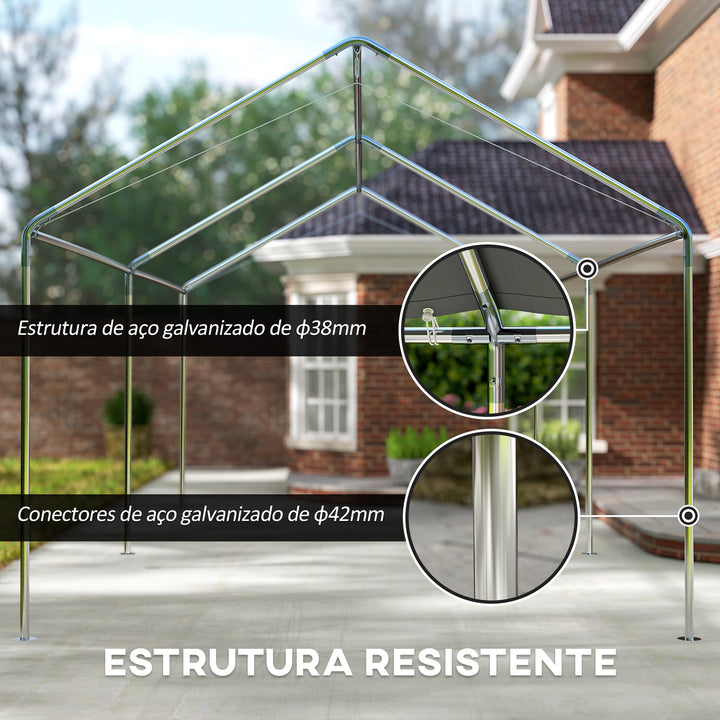 Tenda Garagem para Carro 3x6 m Abrigo Exterior Portátil com Estrutura de Aço Galvanizado Impermeável, Anti-UV Tenda de Jardim com Acessórios para Eventos Festas Cinzento