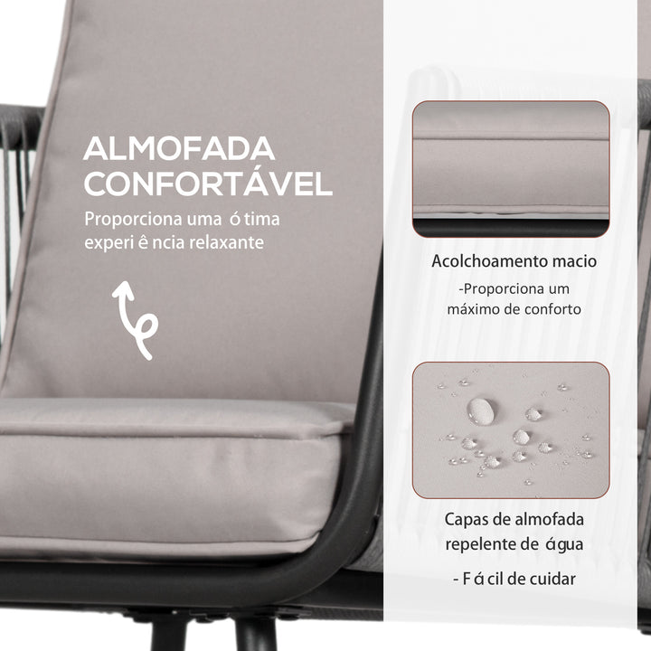 Conjunto de Móveis de Jardim de Vime 3 Peças Conjunto de Móveis de Varanda Incluí 1 Mesa de Centro e 2 Poltronas com Almofadas Acolchoadas Cinza