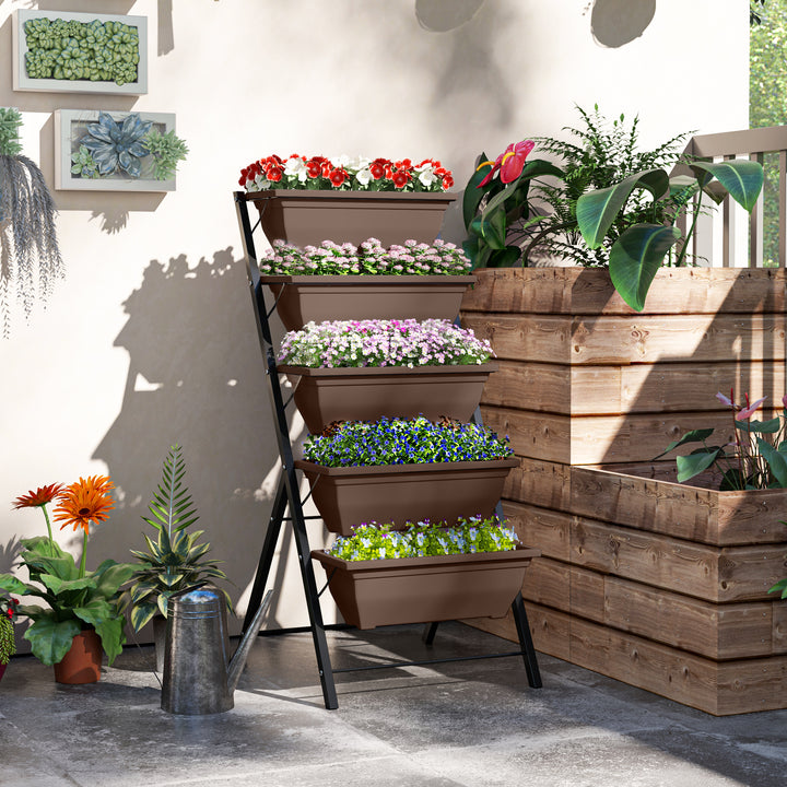 Suporte para Plantas de 5 Níveis com 5 Vasos Estante para Plantas de Canto Orifícios de Drenagem Design em Escada Suporte para Vasos Interior e Exterior 55x63x120 cm Preto
