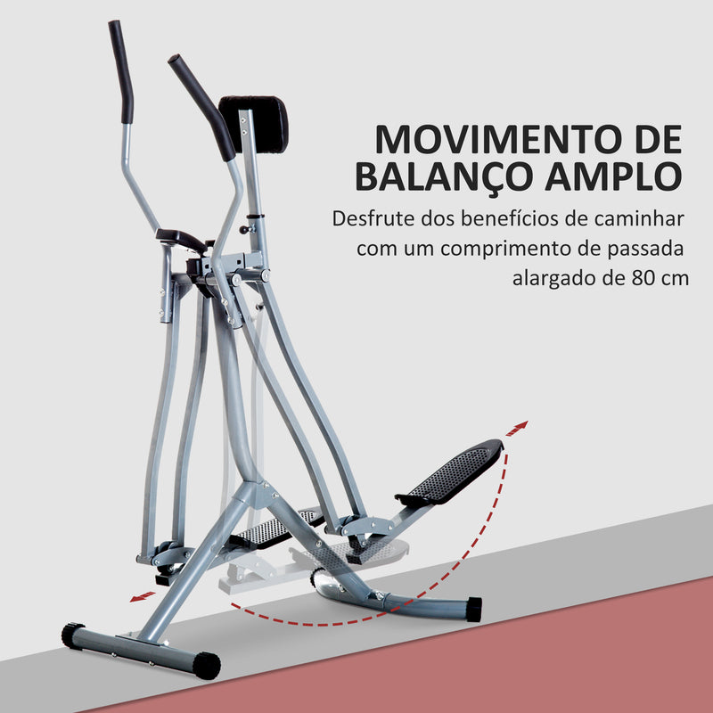 Bicicleta Elíptica Treinador Elíptico Ajustável com Monitor para Treino de Cintura Glúteos Pernas Capacidade 110 kg para Casa Ginásio 96x60x152 cm Cinza