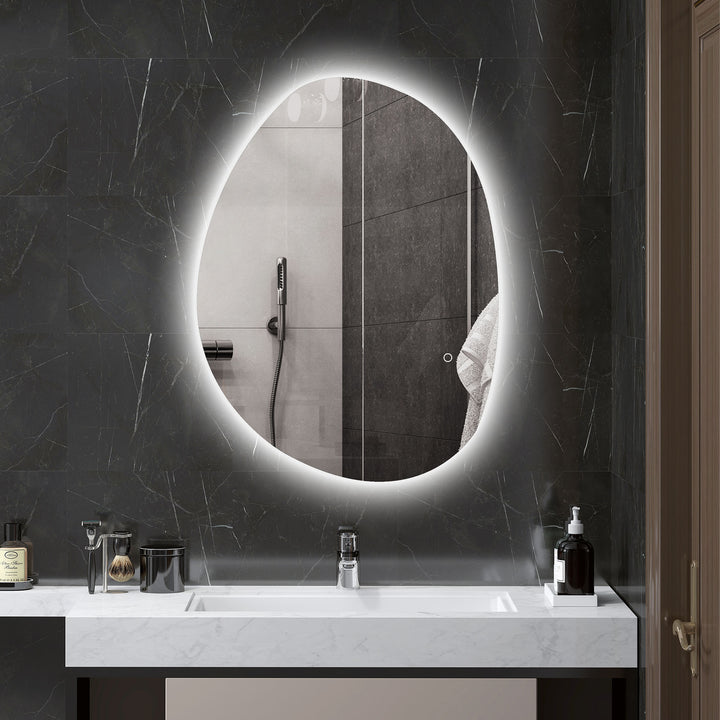 Espelho de Casa de Banho LED 80x60 cm Espelho de Parede sem Moldura 3 Cores de Luz Brilho Regulável Função Anti-Embaciamento Função Memória, Interruptor Táctil IP44 Prata