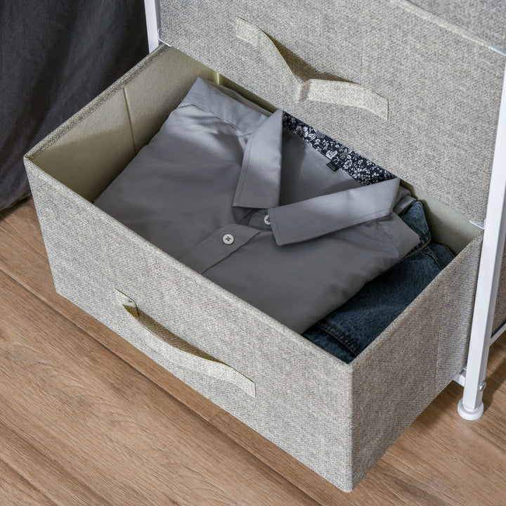 Mesa de Cabeceira com 3 Gavetas de Tecido Móvel de Arrumação Multifuncional para Dormitório Sala de Estar Corredor 45x30x71 cm Cinza e Branco