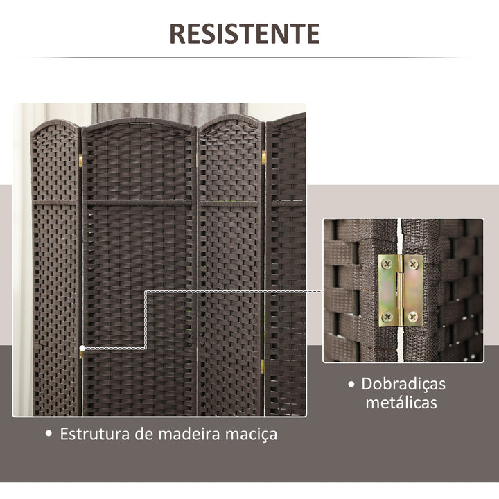 Biombo de 4 Painéis Separador de Ambientes Dobrável 160x170 cm Biombo Separador de Ambientes para Sala de Estar Dormitório Escritório Marrom
