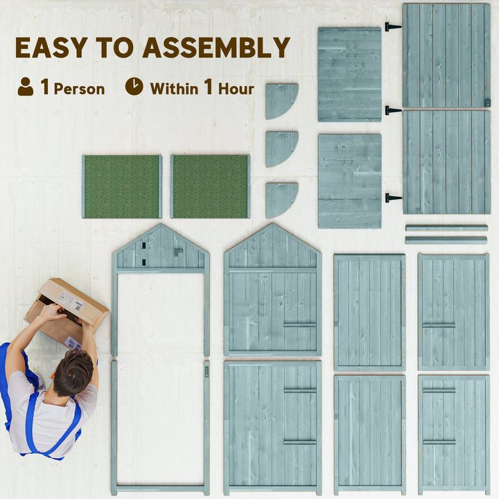 Armário de Jardim de Madeira 77x54,2x179 cm 0,3 m² Armário de Armazenamento de Ferramentas com 3 Prateleiras e 2 Portas com Fechadura para Pátio Varanda Azul Claro