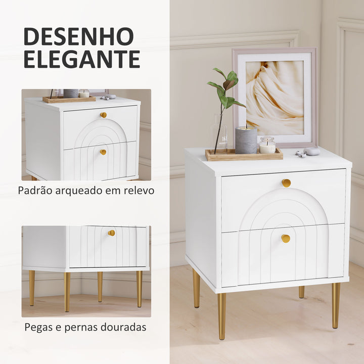 Conjunto de 2 Mesas de Cabeceira Mesas de Cabeceira para Dormitório com 2 Gavetas e Pés de Aço Estilo Moderno 40x35x50 cm Branco