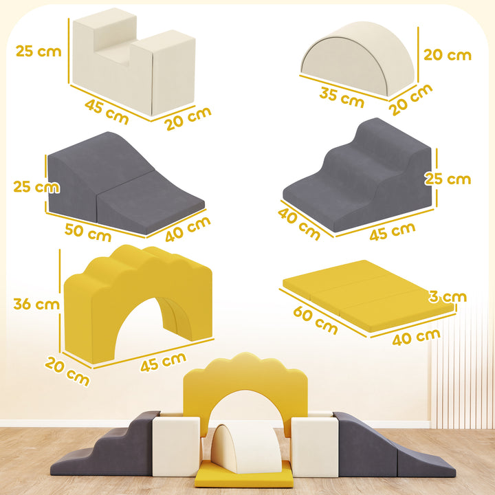 Conjunto de 7 Blocos de Espuma para Crianças Blocos de Psicomotricidade Figuras de Construção Brinquedo para Aprendizagem para Escalar e Rastejar Amarelo