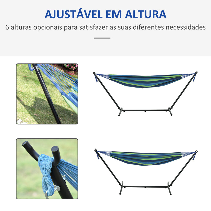Cama Rede com Suporte 298x117 cm Cama Rede de Campismo com Bolsa de Transporte Portátil Altura Ajustável Capacidade 120 kg para Pátio Varanda Verde e Azul