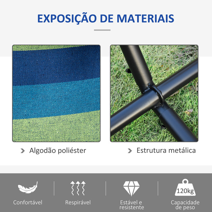 Cama Rede com Suporte 298x117 cm Cama Rede de Campismo com Bolsa de Transporte Portátil Altura Ajustável Capacidade 120 kg para Pátio Varanda Verde e Azul