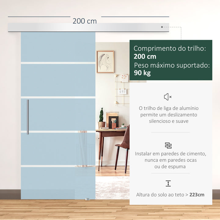 Portas de Correr de Vidro com 4 Listas-Instalação sem Obras-Medidas 205x102,5 cm