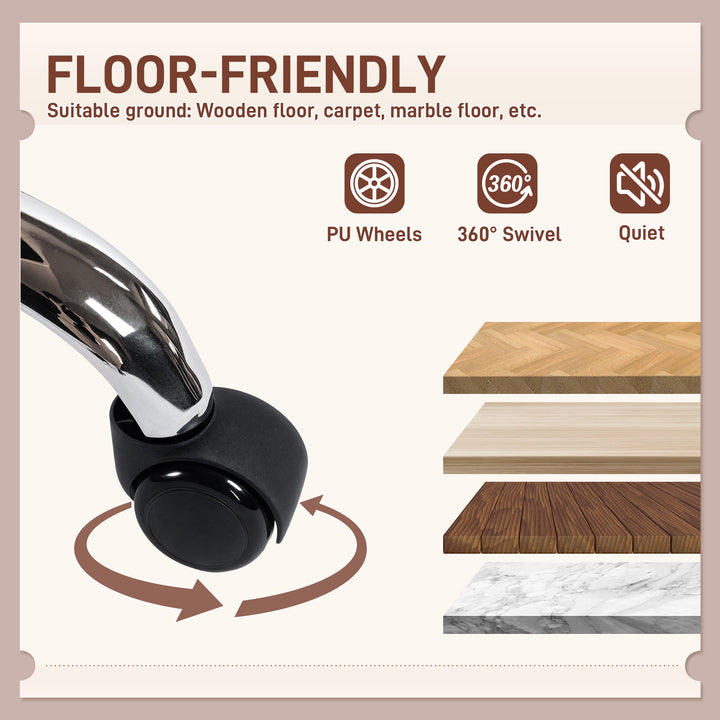 Cadeira de Escritório com Rodas Cadeira para Secretária com Função Inclinável Assento Amplo Sem Braços Duplo Acolchoamento Altura Ajustável 60x65x83-93 cm Rosa