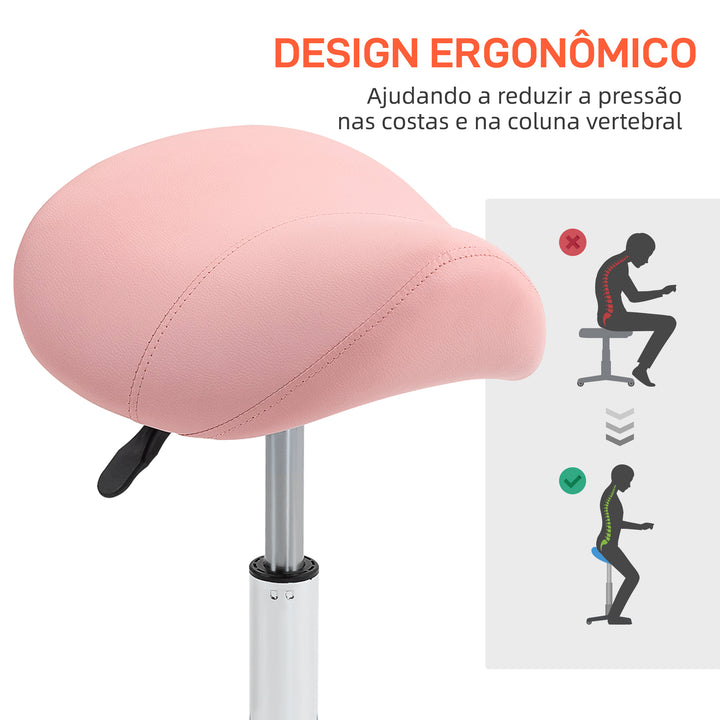 Banco com Rodas Banco Giratório Cosmético com Altura Ajustável Assento Acolchoado e Amplo Dentista Cabeleireiro Carga 120 kg 52x53x49-61 cm Rosa