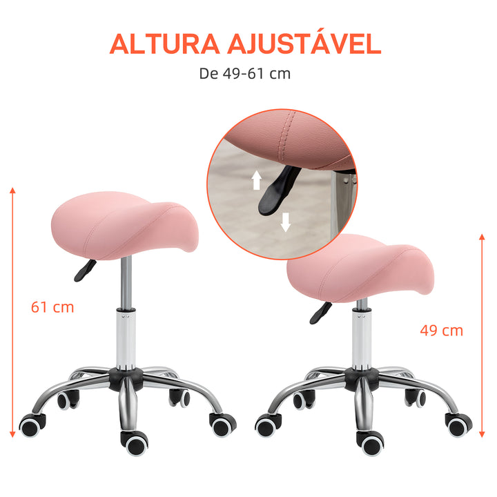Banco com Rodas Banco Giratório Cosmético com Altura Ajustável Assento Acolchoado e Amplo Dentista Cabeleireiro Carga 120 kg 52x53x49-61 cm Rosa