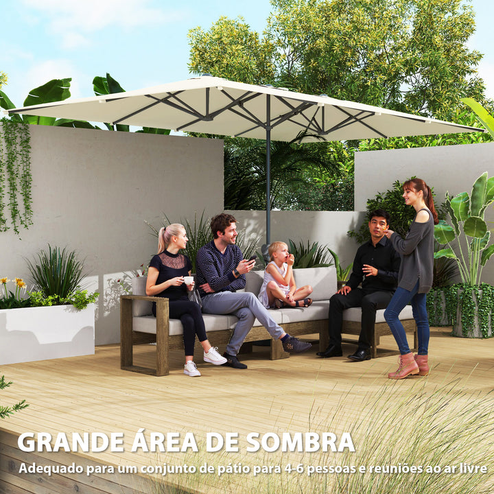 Chapéu de Sol Duplo 4,5x2,6 m Chapéu de Sol de Jardim com Manivela Mastro de Alumínio Impermeável e Proteção UV50+ Chapéu de Sol Grande para Exterior Piscina Creme