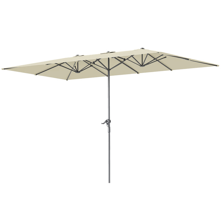 Chapéu de Sol Duplo 4,5x2,6 m Chapéu de Sol de Jardim com Manivela Mastro de Alumínio Impermeável e Proteção UV50+ Chapéu de Sol Grande para Exterior Piscina Creme