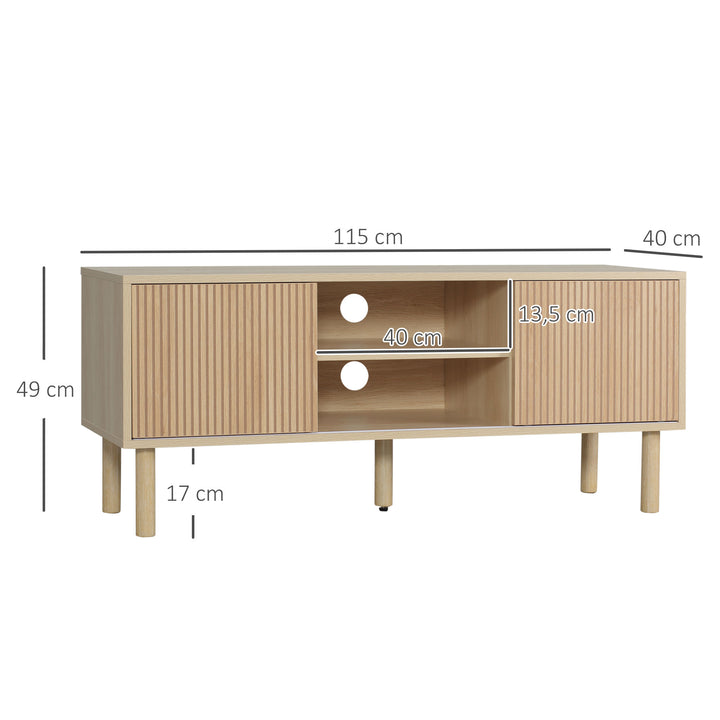 Móvel de TV Móvel para Televisão até 50 Polegadas com Portas de Correr Prateleiras Abertas e Orifícios para Cabos para Sala de Estar 115x40x49 cm Madeira