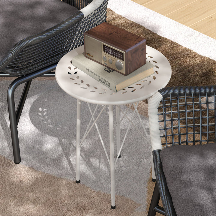 Mesa de Jardim Redonda Mesa de Varanda Ø40x50 cm com Pés Ajustáveis e Estrutura em Forma de X Mesa para Exterior e Interior Branco