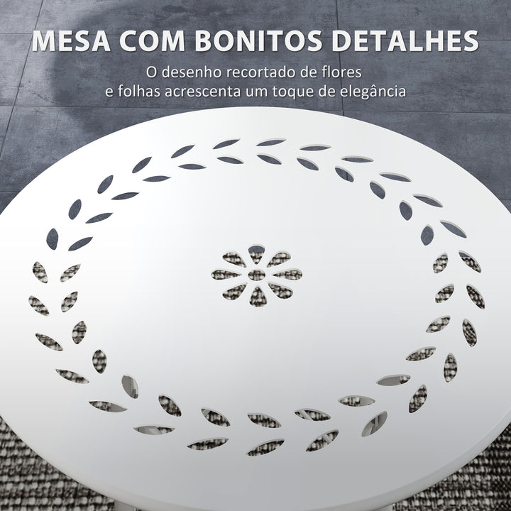 Mesa de Jardim Redonda Mesa de Varanda Ø40x50 cm com Pés Ajustáveis e Estrutura em Forma de X Mesa para Exterior e Interior Branco