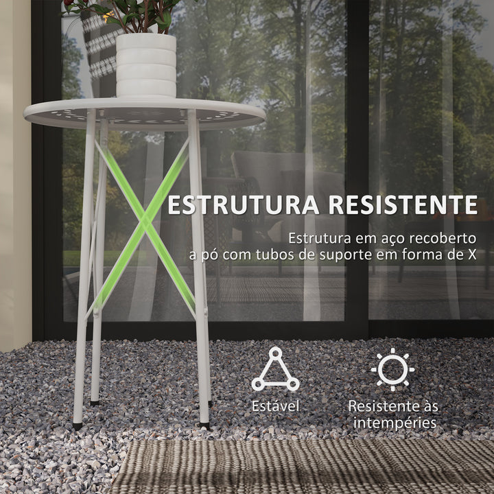 Mesa de Jardim Redonda Mesa de Varanda Ø40x50 cm com Pés Ajustáveis e Estrutura em Forma de X Mesa para Exterior e Interior Branco