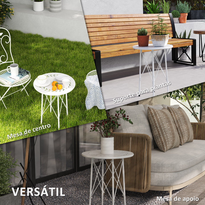 Mesa de Jardim Redonda Mesa de Varanda Ø40x50 cm com Pés Ajustáveis e Estrutura em Forma de X Mesa para Exterior e Interior Branco