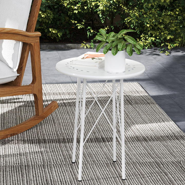 Mesa de Jardim Redonda Mesa de Varanda Ø40x50 cm com Pés Ajustáveis e Estrutura em Forma de X Mesa para Exterior e Interior Branco