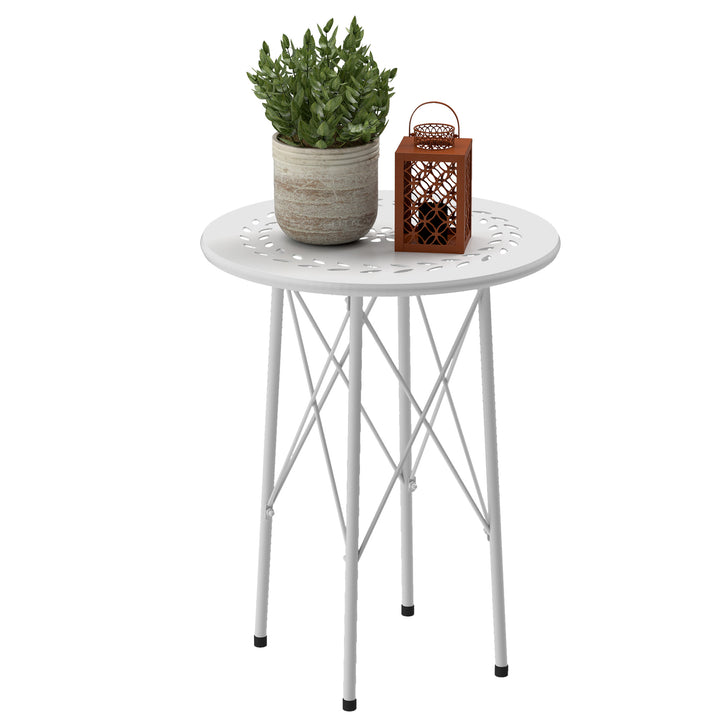 Mesa de Jardim Redonda Mesa de Varanda Ø40x50 cm com Pés Ajustáveis e Estrutura em Forma de X Mesa para Exterior e Interior Branco