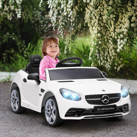 Carro Elétrico Mercedes SLC 300 12V para Crianças de 3-6 Anos com Controlo Remoto Faróis LED Buzina Música TF USB e Abertura da Porta 3-5km/h 107x62,5x44 cm Branco