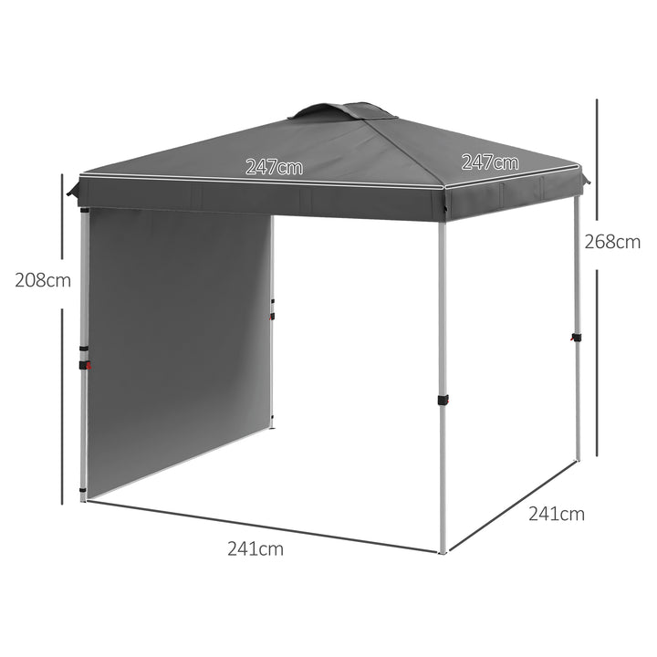 Tenda Dobrável 2,5x2,5 m Altura Ajustável Tenda de Jardim com 1 Parede Lateral Teto com Ventilação e Bolsa de Transporte para Acampamento Festas Cinza Escuro