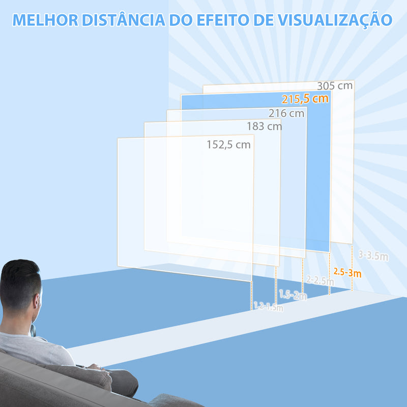 Tela de Projeção Elétrica de 84 Polegadas Tela de Projeção Portátil Formato 16:9 com Controlo Remoto para Interior e Exterior Cinema em Casa Jardim 186x105 cm Branco