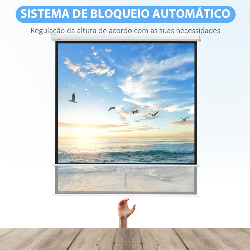 Tela de Projeção Elétrica de 84 Polegadas Tela de Projeção Portátil Formato 16:9 com Controlo Remoto para Interior e Exterior Cinema em Casa Jardim 186x105 cm Branco