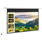 Tela de Projeção Elétrica de 84 Polegadas Tela de Projeção Portátil Formato 16:9 com Controlo Remoto para Interior e Exterior Cinema em Casa Jardim 186x105 cm Branco