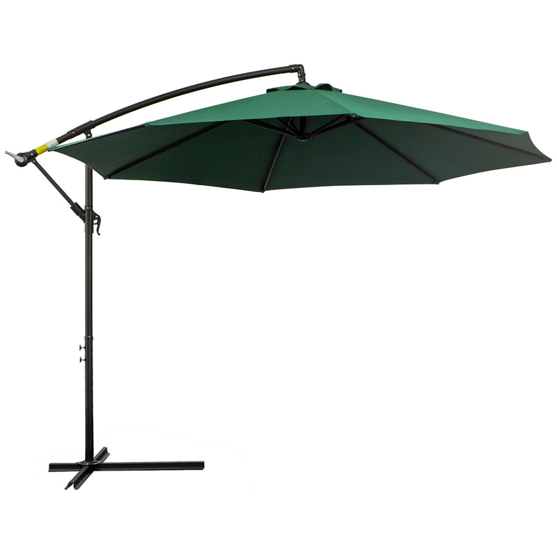 Chapéu de Sol de Jardim Ø295x245cm Chapéu de Sol Excêntrico Inclinável com Manivela Base Cruzada Suporte de Aço e Proteção Solar para Terraço Exterior Verde