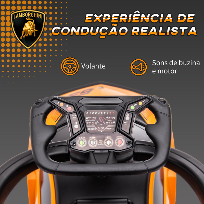 Carro Andador 2 em 1 para Crianças 12-36 Meses Lamborghini Essenza SCV2 Carro Andador com Buzina Guiador e Grade de Segurança Removível 86,5x40x89,5cm Laranja