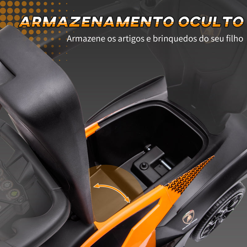 Carro Andador 2 em 1 para Crianças 12-36 Meses Lamborghini Essenza SCV2 Carro Andador com Buzina Guiador e Grade de Segurança Removível 86,5x40x89,5cm Laranja