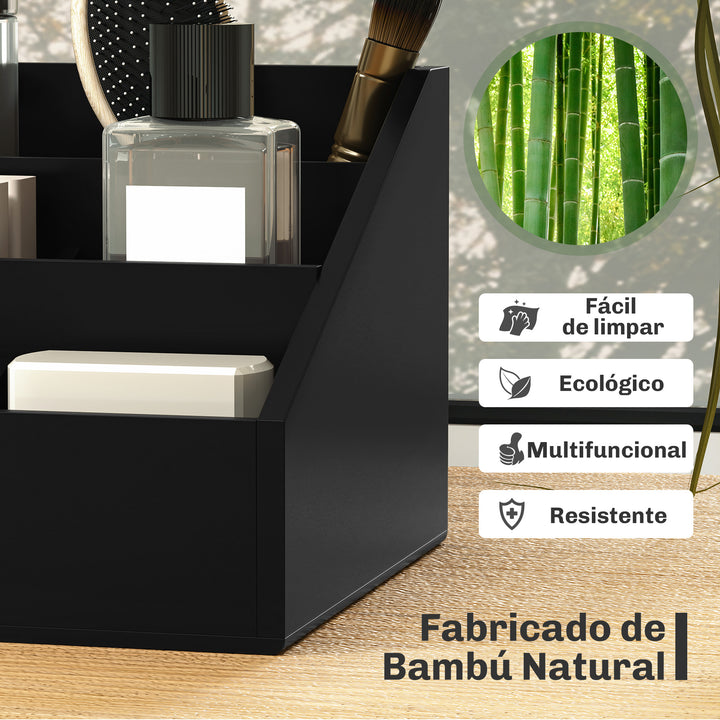 Organizador para Secretária de Bambu Organizador de Mesa de Escritório Multifuncional 33x20,5x15,5 cm Preto