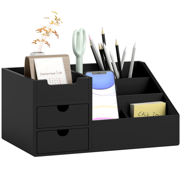 Organizador para Secretária de Bambu Organizador de Mesa de Escritório Multifuncional 33x20,5x15,5 cm Preto