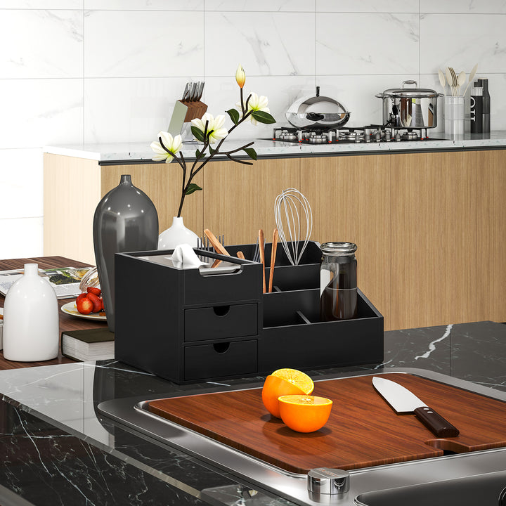 Organizador para Secretária de Bambu Organizador de Mesa de Escritório Multifuncional 33x20,5x15,5 cm Preto