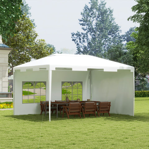 Tenda de Jardim 395x295x255 cm Tenda Desmontável de Exterior com 2 Paredes Laterais 2 Janelas Anti-UV para Pátio Varanda Branco