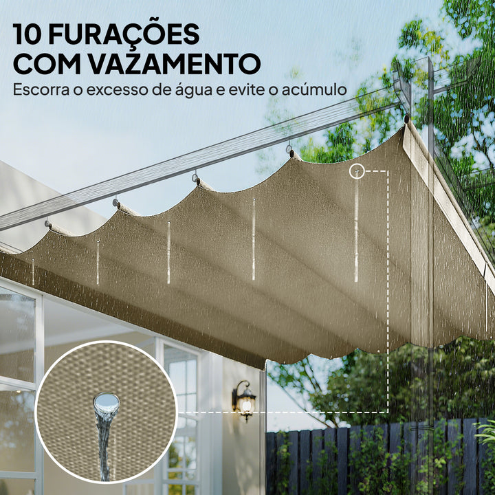 Teto de Pérgola 3,5x2,6 m Teto de Substituição Retrátil para Estrutura de Pérgola de 4x3 m Toldo de Tecido Apenas para Pérgola de Jardim com 10 Orifícios de Drenagem Bege