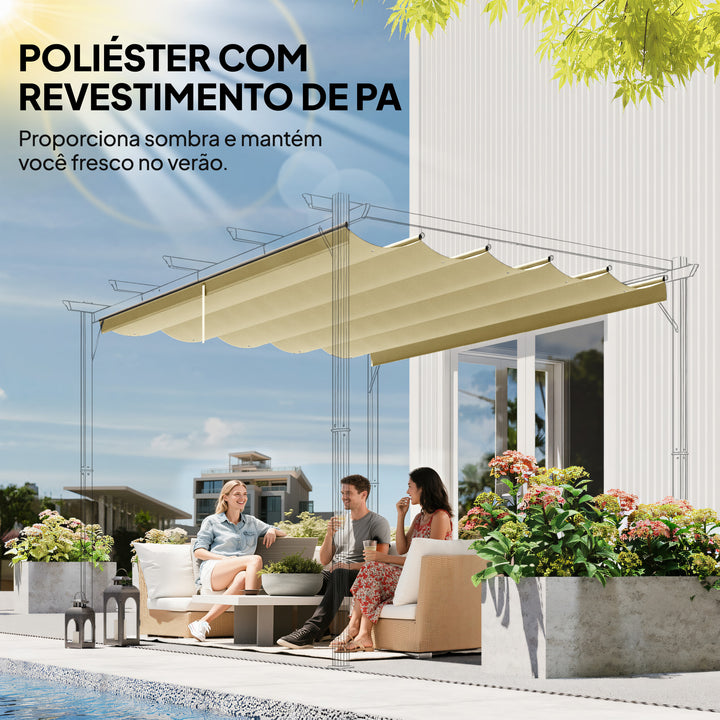 Teto de Pérgola 3,5x2,6 m Teto de Substituição Retrátil para Estrutura de Pérgola de 4x3 m Toldo de Tecido Apenas para Pérgola de Jardim com 10 Orifícios de Drenagem Bege