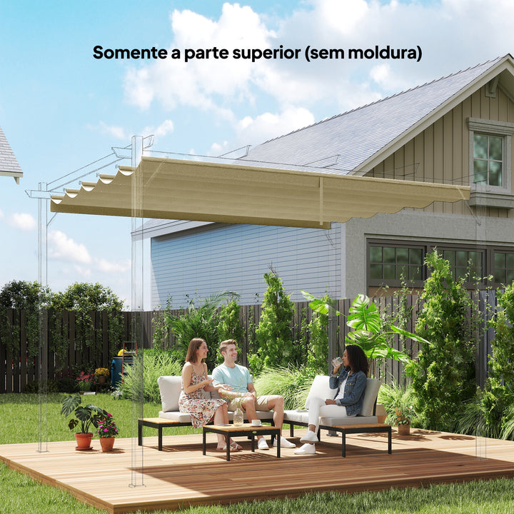 Teto de Pérgola 3,5x2,6 m Teto de Substituição Retrátil para Estrutura de Pérgola de 4x3 m Toldo de Tecido Apenas para Pérgola de Jardim com 10 Orifícios de Drenagem Bege