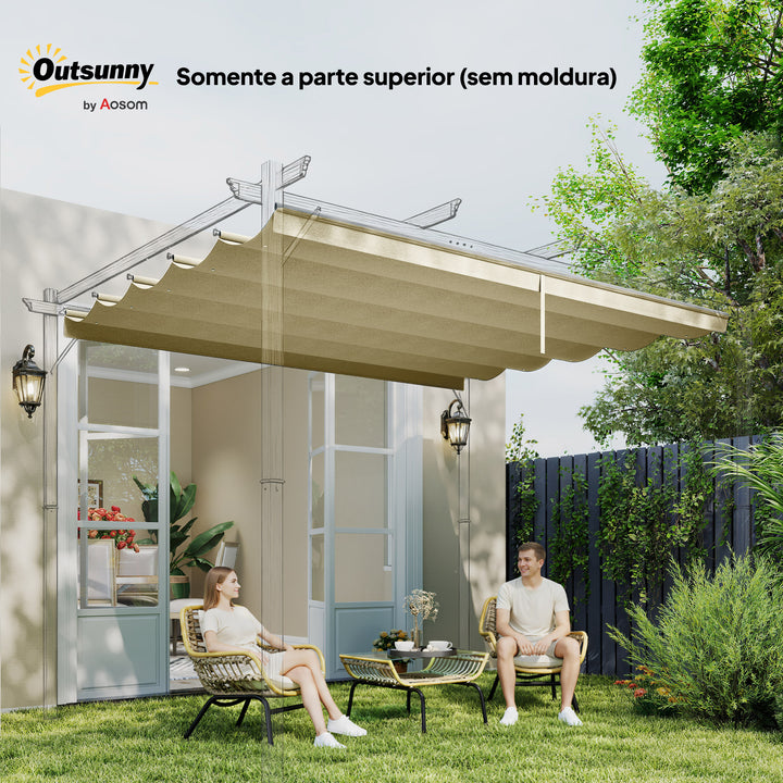 Teto de Pérgola 3,5x2,6 m Teto de Substituição Retrátil para Estrutura de Pérgola de 4x3 m Toldo de Tecido Apenas para Pérgola de Jardim com 10 Orifícios de Drenagem Bege