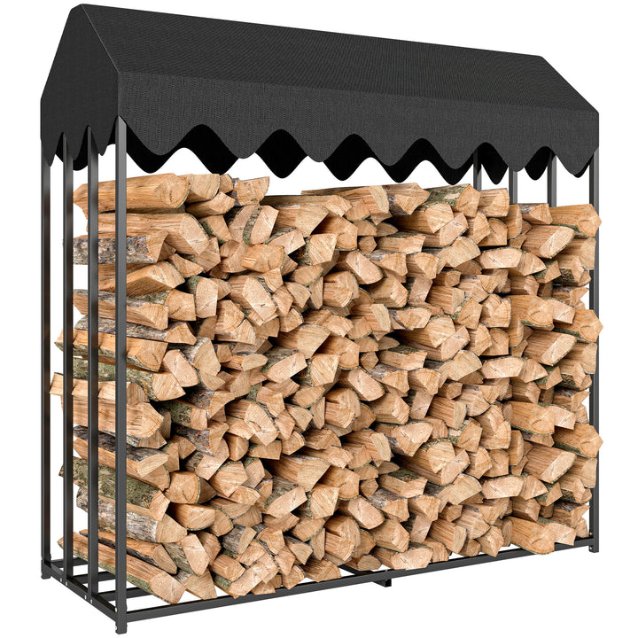 Suporte de Lenha Metálico para Exterior, 186x70x185 cm, com Cobertura Impermeável 600D Oxford, Estrutura de Aço, para Lareiras, Jardim e Terraços