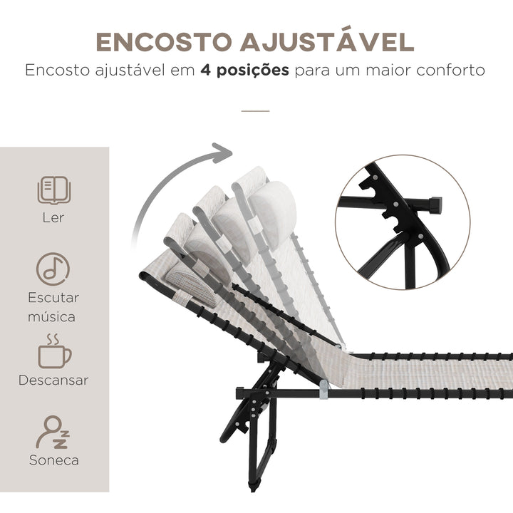 Espreguiçadeira dobrável Espreguiçadeira de praia ajustável com encosto ajustável Fácil de transportar para Praia Piscina 197x58x76cm cor Creme Branco