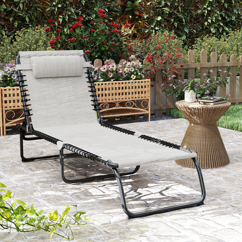 Espreguiçadeira dobrável Espreguiçadeira de praia ajustável com encosto ajustável Fácil de transportar para Praia Piscina 197x58x76cm cor Creme Branco