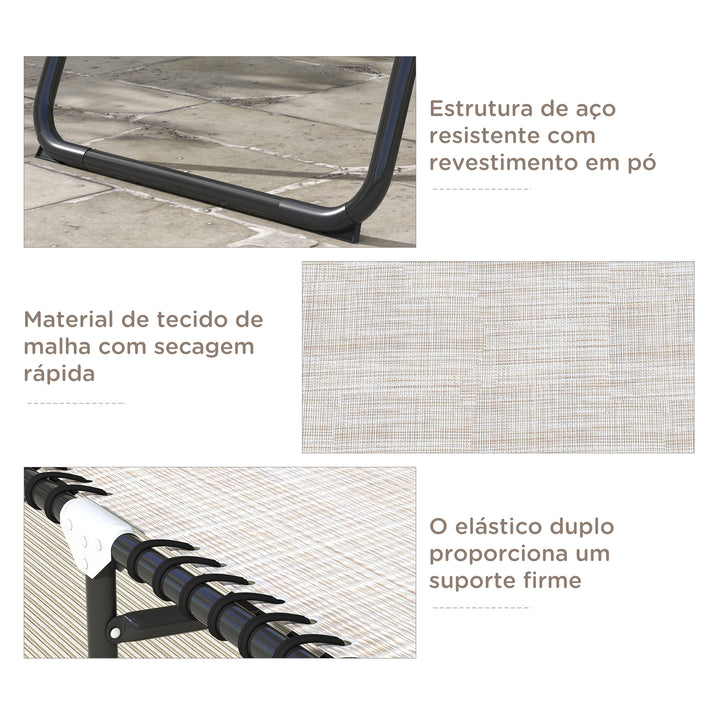 Espreguiçadeira dobrável Espreguiçadeira de praia ajustável com encosto ajustável Fácil de transportar para Praia Piscina 197x58x76cm cor Creme Branco
